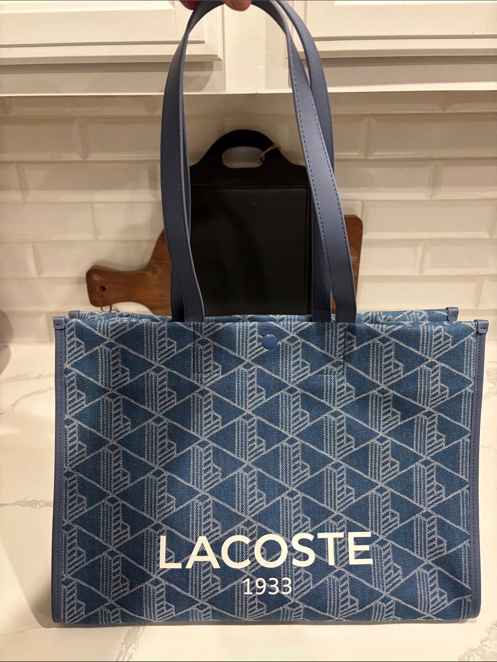 Lacoste Denim Blue Jacquard Logo Tote